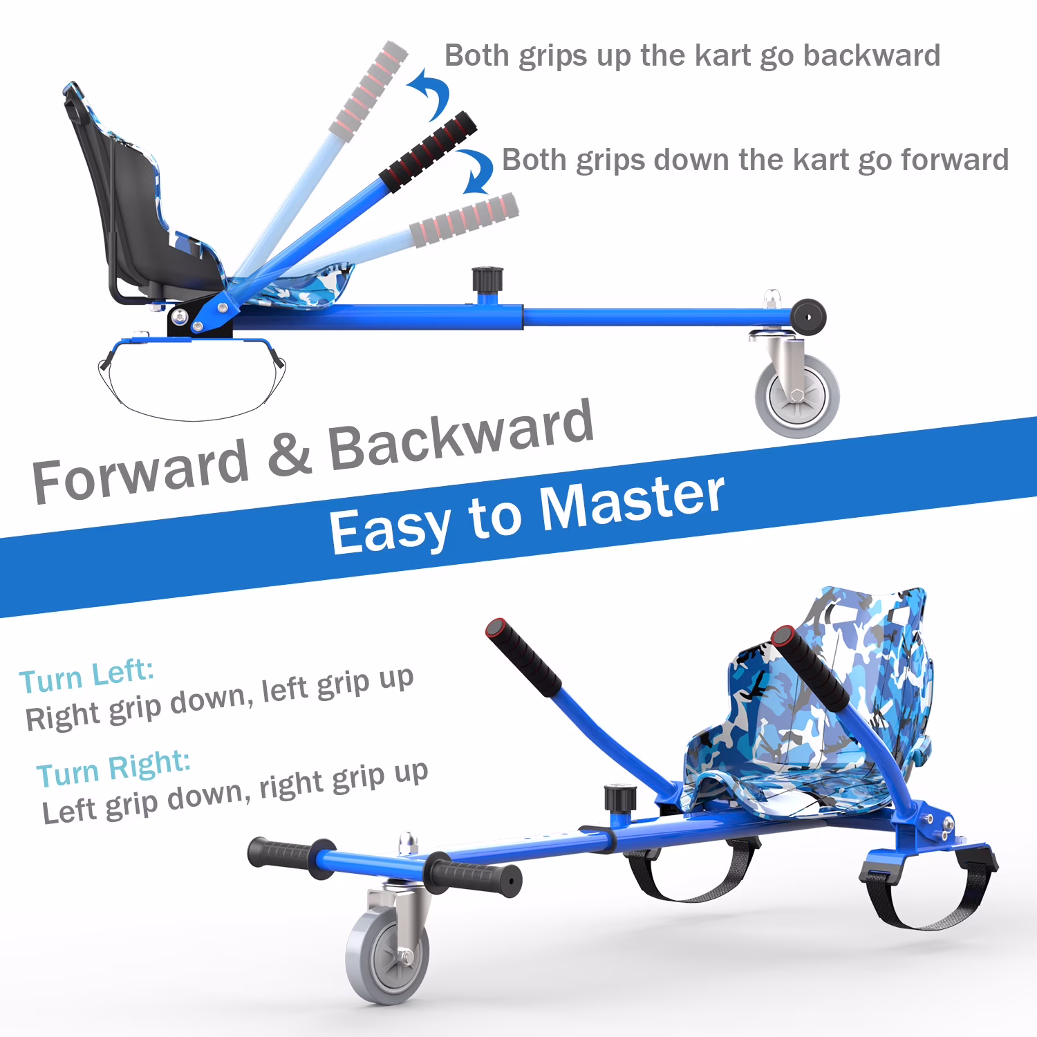 HOVERMAX Hoverboard Go Kart Seat Attachment, Adjustable Frame for 6.5 in to 10 in Hoverboards (Army Blue, 31 in to 44.5 in) 7Fdx5 - Image 6
