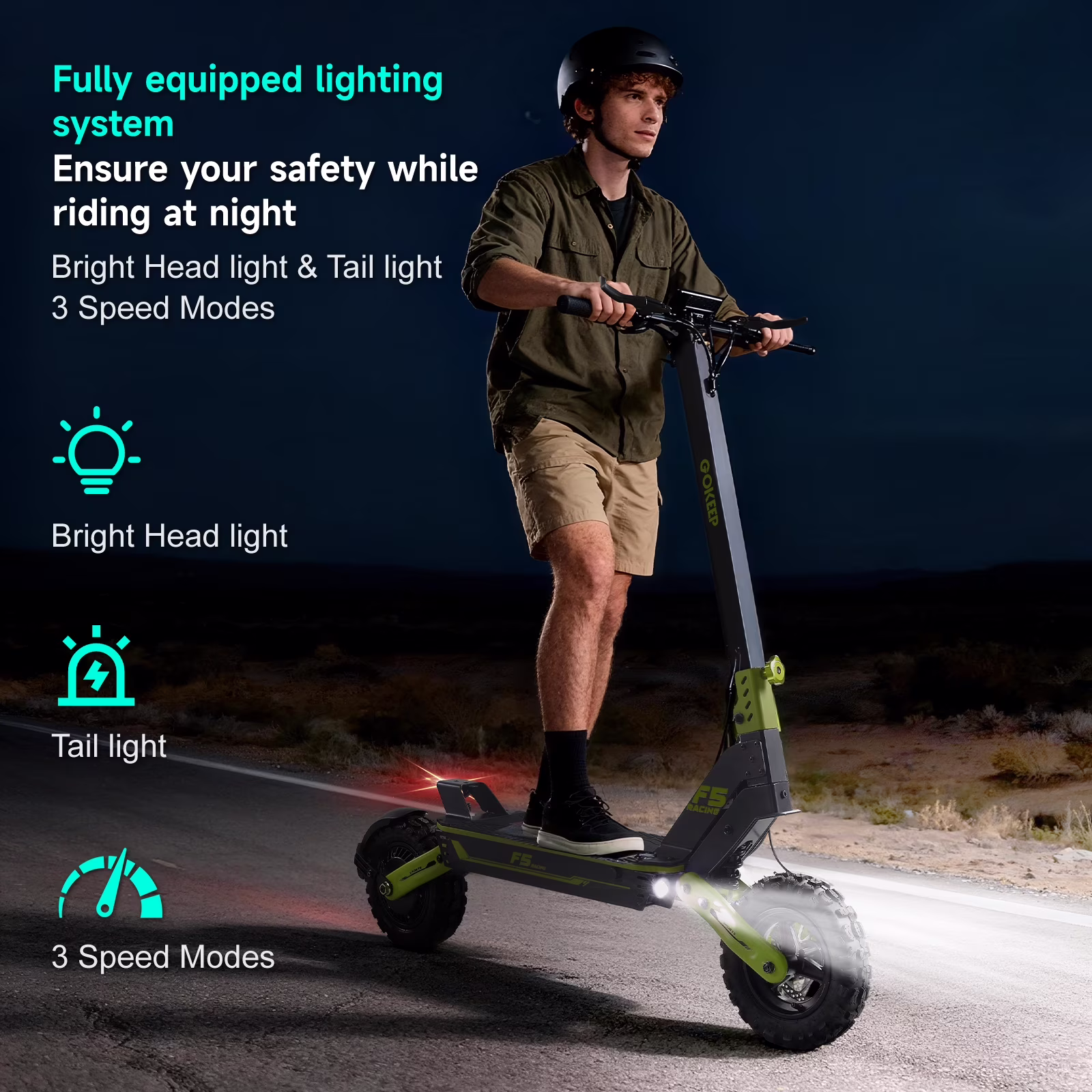 GOKEEP Electric Scooter for Adults, 1500W Motor, 43-Mile Range, 11-inch Off-Road Tires, Foldable Commuter Scooter (Green) oxWYi - Image 5