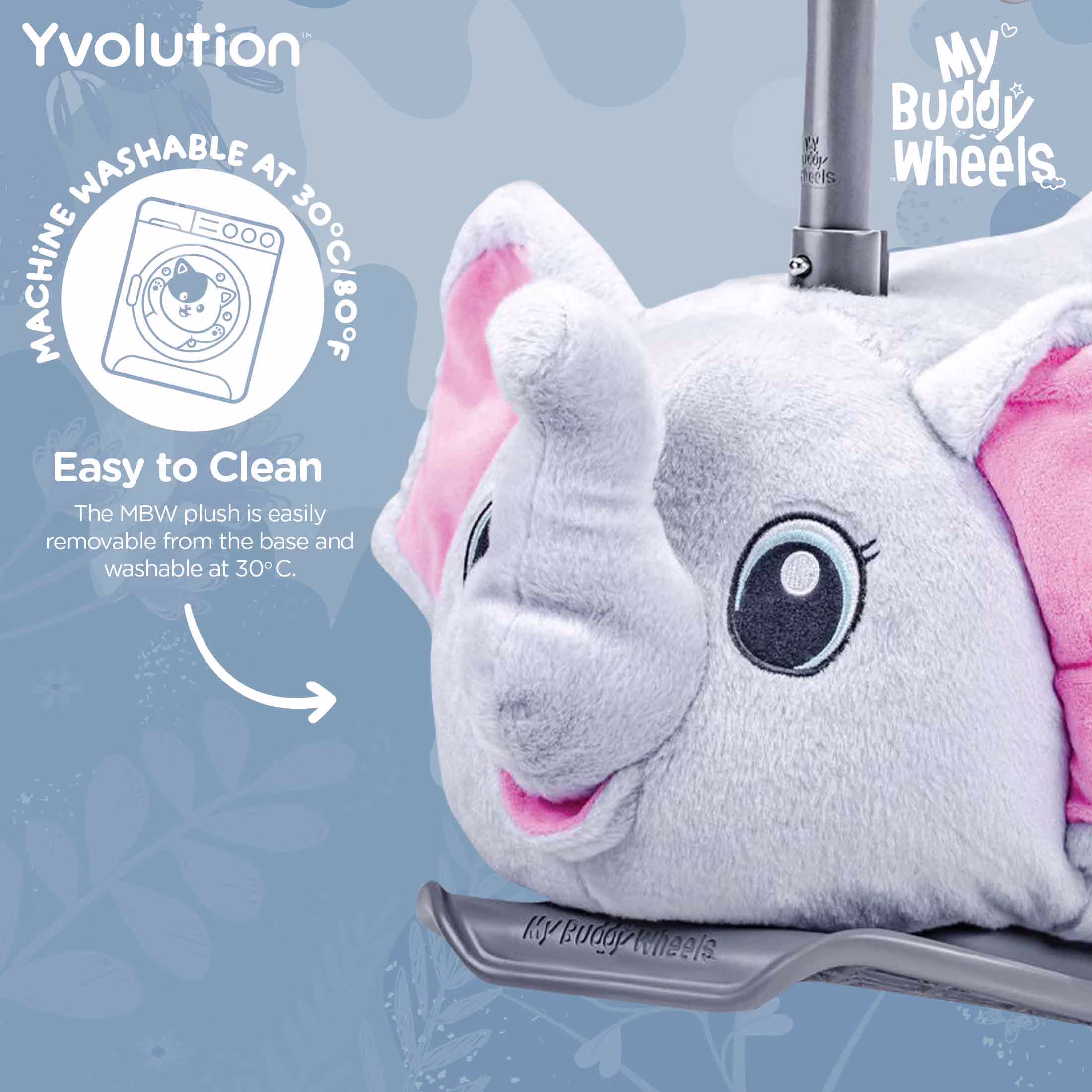 Yvolution My Buddy Roller 2-in-1 Elephant Plush Ride-On Toy (Grey, 45 lb Capacity) VZyY1 - Image 6