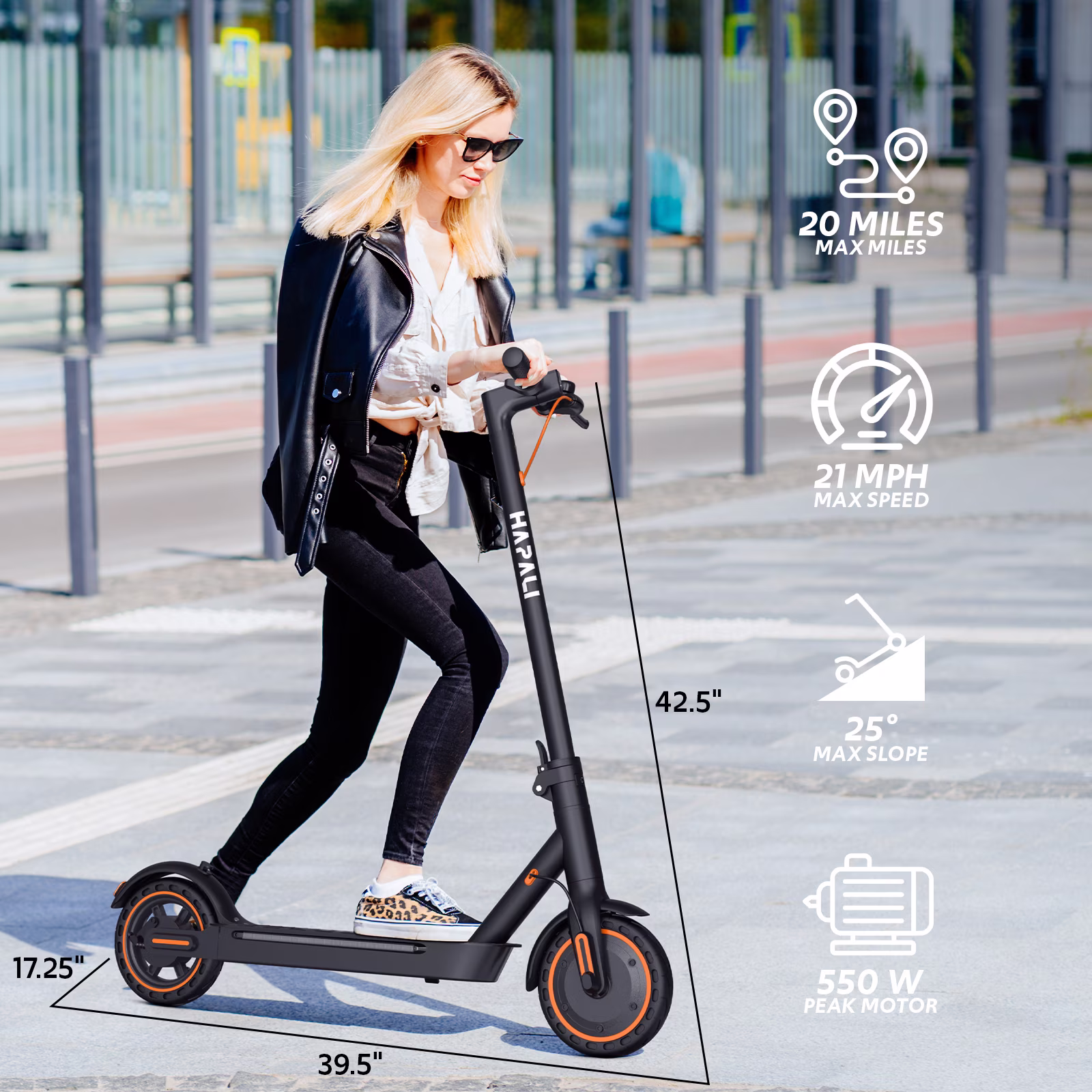 Hapali Electric Scooter for Adults, Folding E-Scooter with 550W Motor and Side Lights (Black, 31 lb) ucDdD