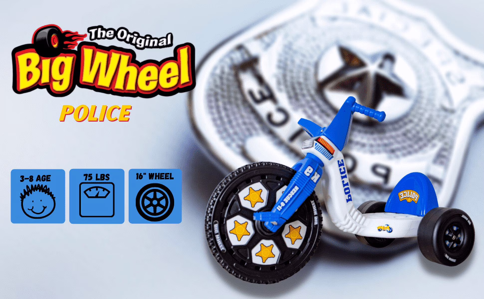 Big Wheel Original 16-Inch Toddler Tricycle Police Force Edition (Blue, 16 in) eRVA7 - Image 4