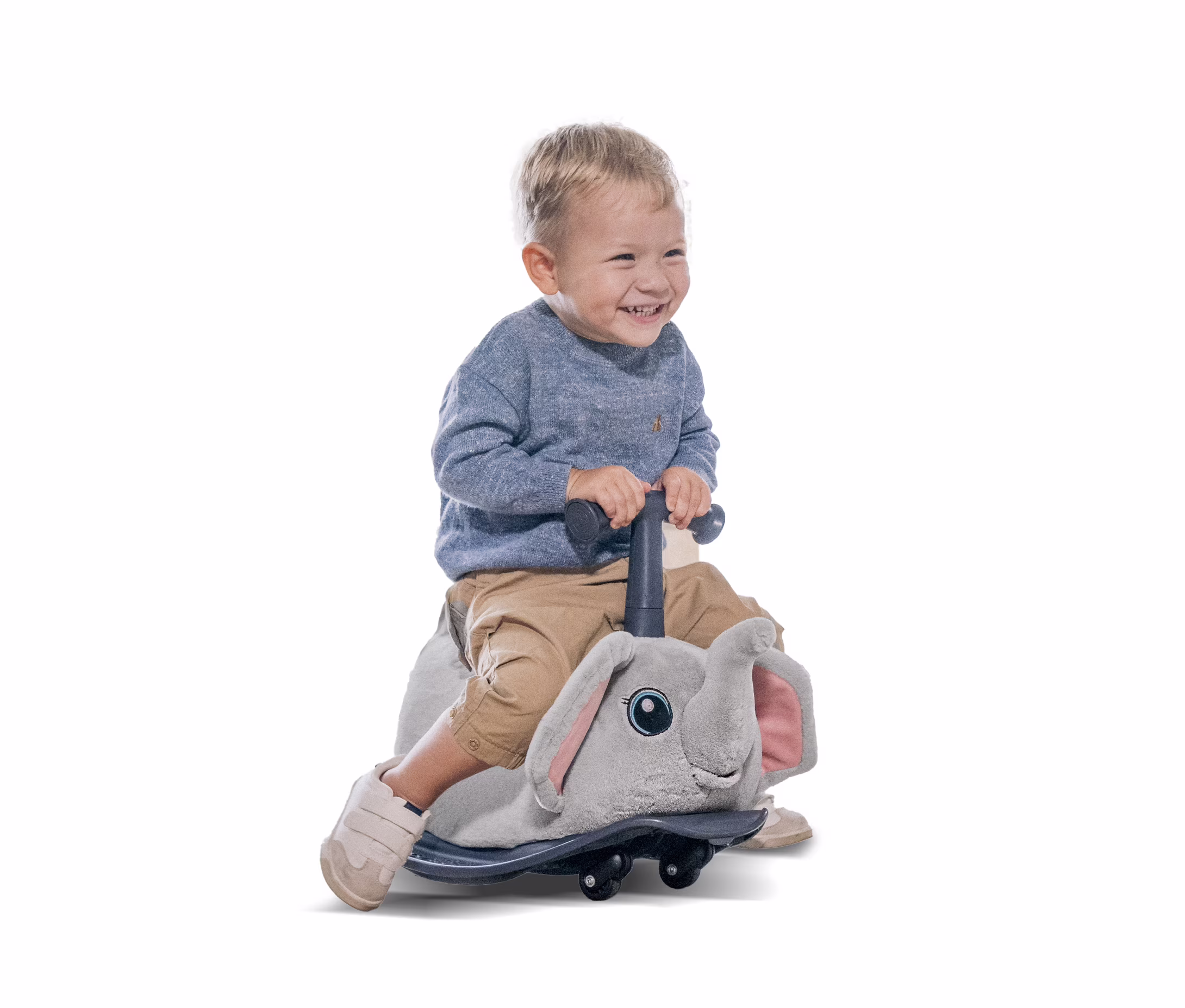 Yvolution My Buddy Roller 2-in-1 Elephant Plush Ride-On Toy (Grey, 45 lb Capacity) VZyY1 - Image 2