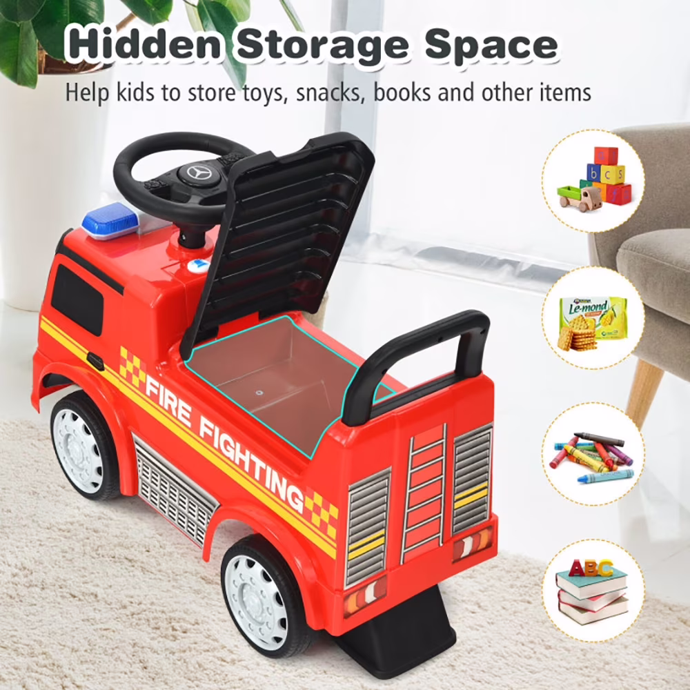 CIPACHO Licensed Mercedes Benz Kids Fire Engine Ride-On Push Car (Red, 55 lb Capacity) N8y3a - Image 3
