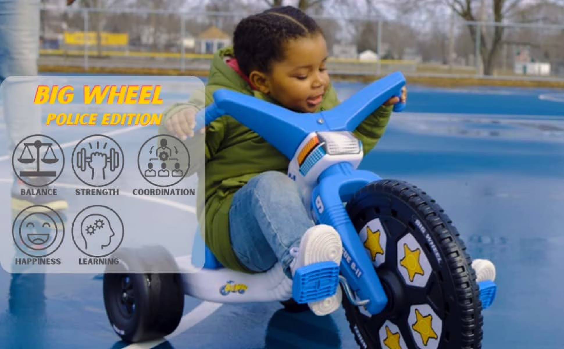Big Wheel Original 16-Inch Toddler Tricycle Police Force Edition (Blue, 16 in) eRVA7 - Image 5