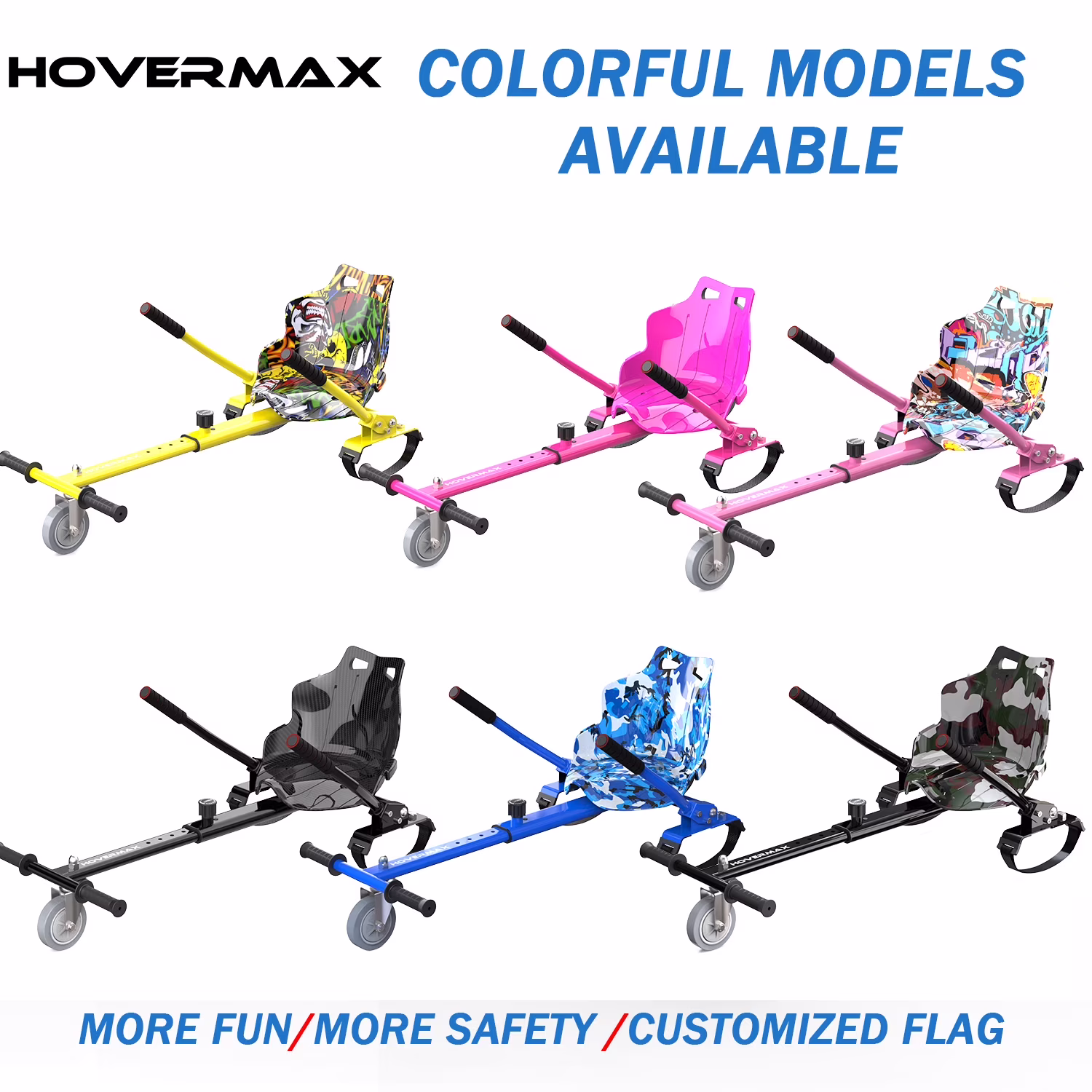 HOVERMAX Hoverboard Go Kart Seat Attachment, Adjustable Frame for 6.5 in to 10 in Hoverboards (Army Blue, 31 in to 44.5 in) 7Fdx5 - Image 2
