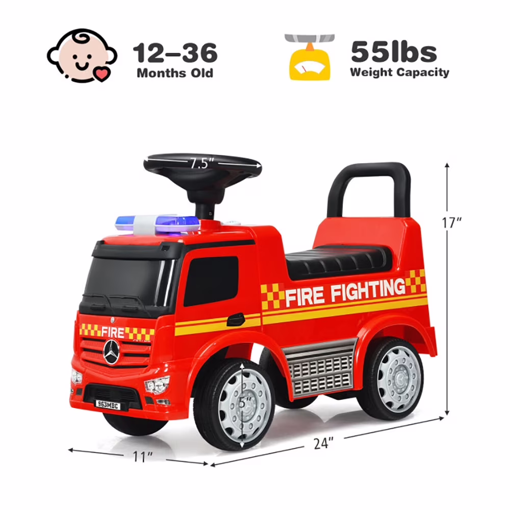 CIPACHO Licensed Mercedes Benz Kids Fire Engine Ride-On Push Car (Red, 55 lb Capacity) N8y3a - Image 9
