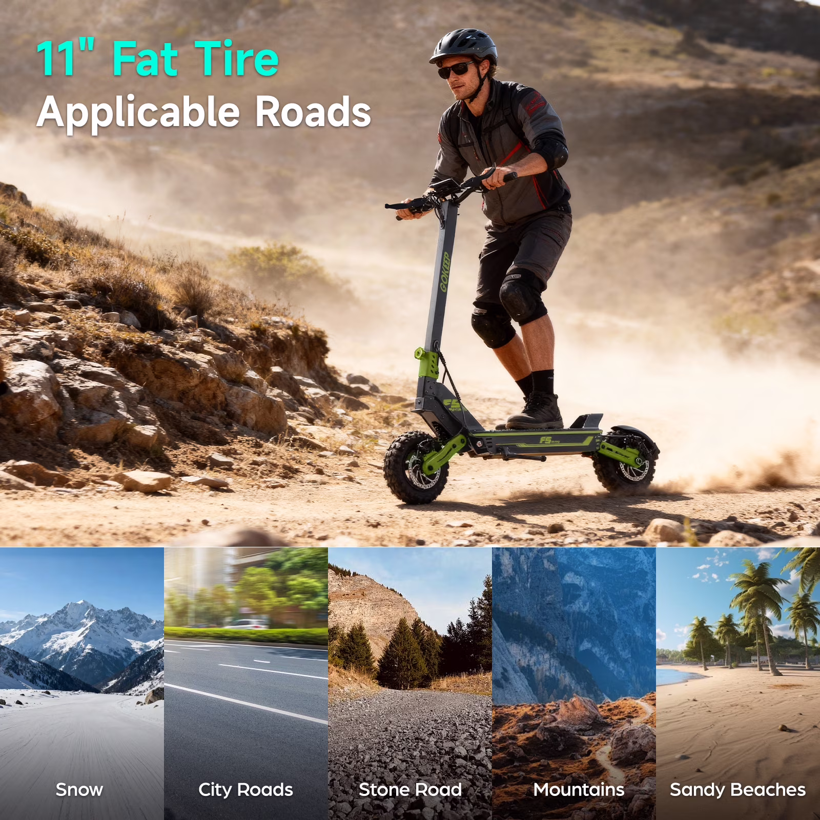 GOKEEP Electric Scooter for Adults, 1500W Motor, 43-Mile Range, 11-inch Off-Road Tires, Foldable Commuter Scooter (Green) oxWYi - Image 3