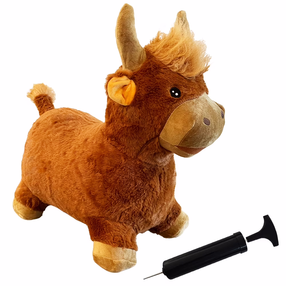 NPV Group Plush Highland Cow Inflatable Bounce and Ride-on Hopper Toy (Brown, 24 in x 12 in x 20 in) lmzyO