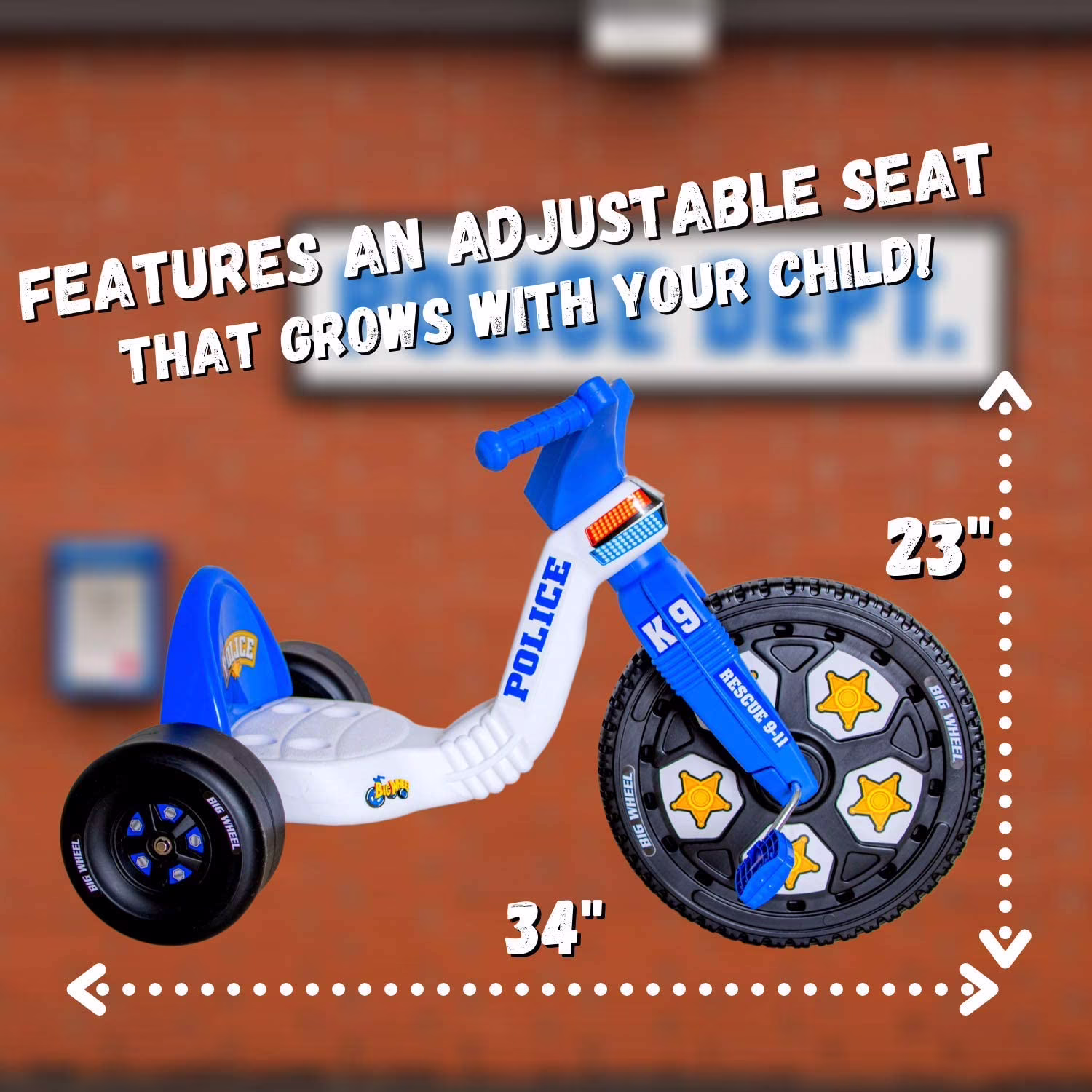 Big Wheel Original 16-Inch Toddler Tricycle Police Force Edition (Blue, 16 in) eRVA7 - Image 2