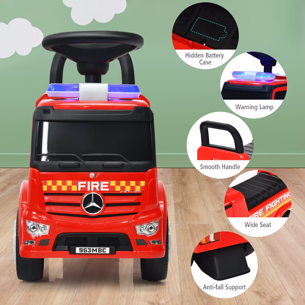 CIPACHO Licensed Mercedes Benz Kids Fire Engine Ride-On Push Car (Red, 55 lb Capacity) N8y3a - Image 4