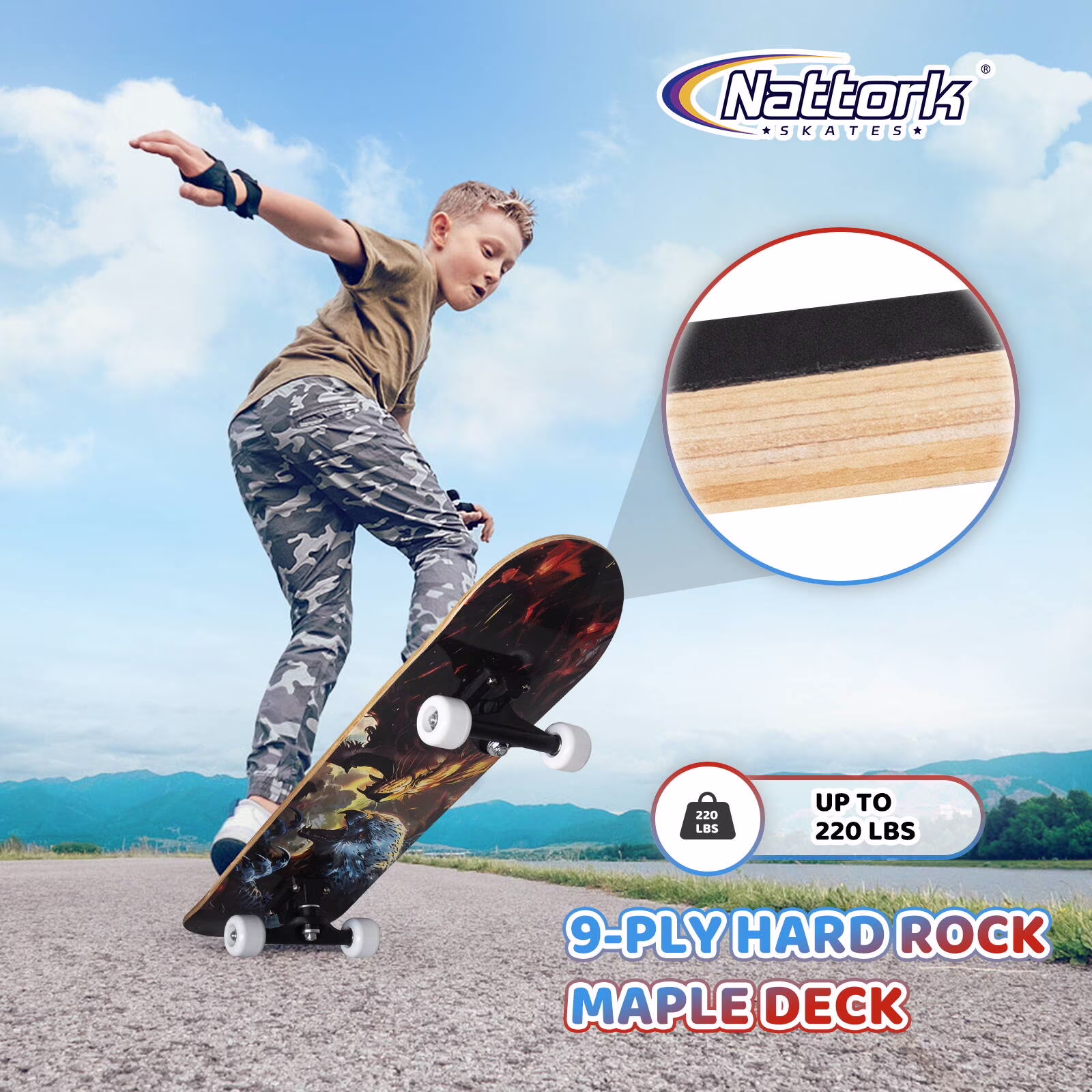 MammyGol 31 Inch Standard Skateboard (9-Layer Canadian Maple Deck, ABEC-7 Bearings, Complete Trick Board for Beginners) 02wh7