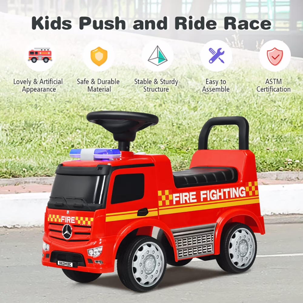 CIPACHO Licensed Mercedes Benz Kids Fire Engine Ride-On Push Car (Red, 55 lb Capacity) N8y3a